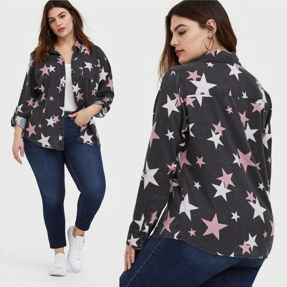 Torrid | Taylor Twill Button Up Shirt Button Up Relaxed Fit Rayon - Picture 1 of 13